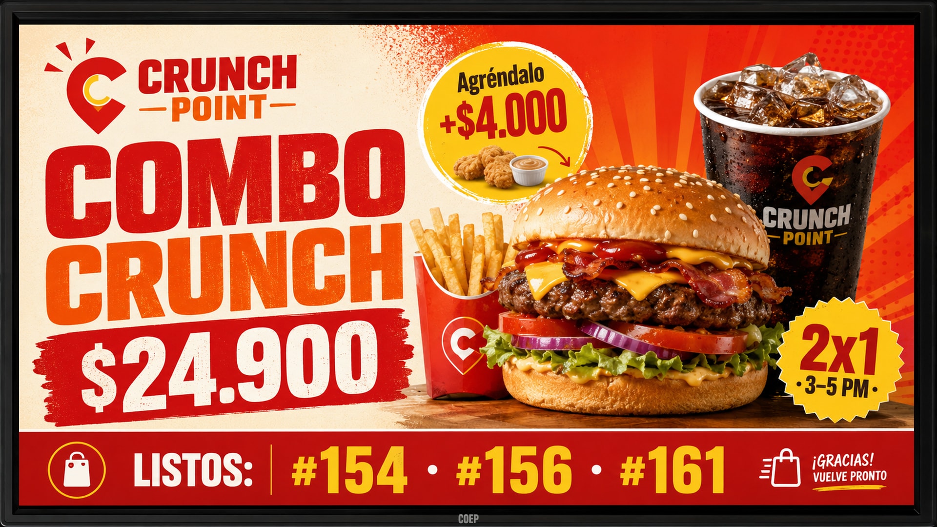 Ejemplo real de contenido en una Transmisión: combo con precio y promoción 2x1